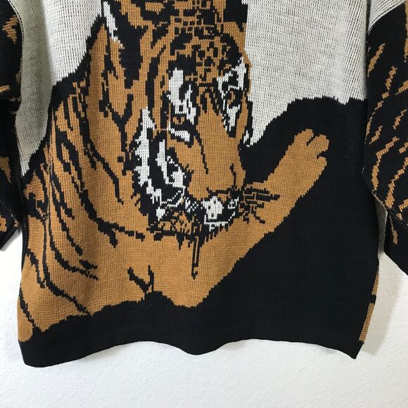 Vintage Turtle Bay Sweater Womens XL All Over Tiger Print Long Sleeve Acrylic - Picture 8 of 14
